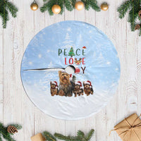 Yorkshire Terrier Dog Christmas Tree Skirt with Peace Love Joy Quote and Santa Hat Puppies in Snowy Winter Scene - Wonder Print Shop