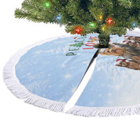 Yorkshire Terrier Dog Christmas Tree Skirt with Peace Love Joy Quote and Santa Hat Puppies in Snowy Winter Scene - Wonder Print Shop