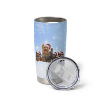 Yorkshire Terrier Dog Christmas Tumbler Cup with Peace Love Joy Quote and Santa Hat Puppies in Snowy Winter Scene - Wonder Print Shop