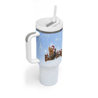 Yorkshire Terrier Dog Christmas Tumbler With Handle with Peace Love Joy Quote and Santa Hat Puppies in Snowy Winter Scene - Wonder Print Shop
