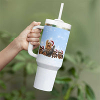 Yorkshire Terrier Dog Christmas Tumbler With Handle with Peace Love Joy Quote and Santa Hat Puppies in Snowy Winter Scene - Wonder Print Shop