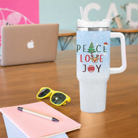 Yorkshire Terrier Dog Christmas Tumbler With Handle with Peace Love Joy Quote and Santa Hat Puppies in Snowy Winter Scene - Wonder Print Shop