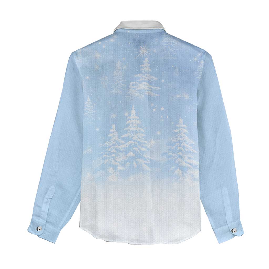 Yorkshire Terrier Dog Christmas Women Casual Shirt with Peace Love Joy Quote and Santa Hat Puppies in Snowy Winter Scene - Wonder Print Shop