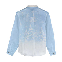 Yorkshire Terrier Dog Christmas Women Casual Shirt with Peace Love Joy Quote and Santa Hat Puppies in Snowy Winter Scene - Wonder Print Shop