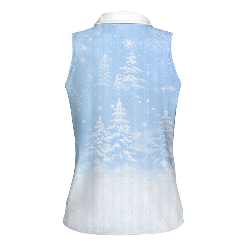 Yorkshire Terrier Dog Christmas Women Sleeveless Polo Shirt with Peace Love Joy Quote and Santa Hat Puppies in Snowy Winter Scene - Wonder Print Shop