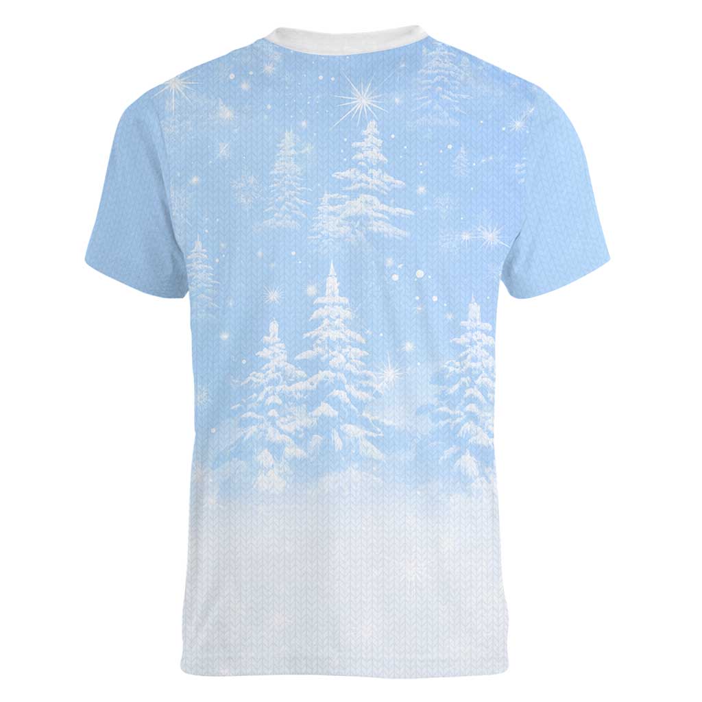 Yorkshire Terrier Dog Christmas Women V-Neck T-Shirt with Peace Love Joy Quote and Santa Hat Puppies in Snowy Winter Scene - Wonder Print Shop