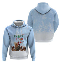 Yorkshire Terrier Dog Christmas Zip Hoodie with Peace Love Joy Quote and Santa Hat Puppies in Snowy Winter Scene - Wonder Print Shop