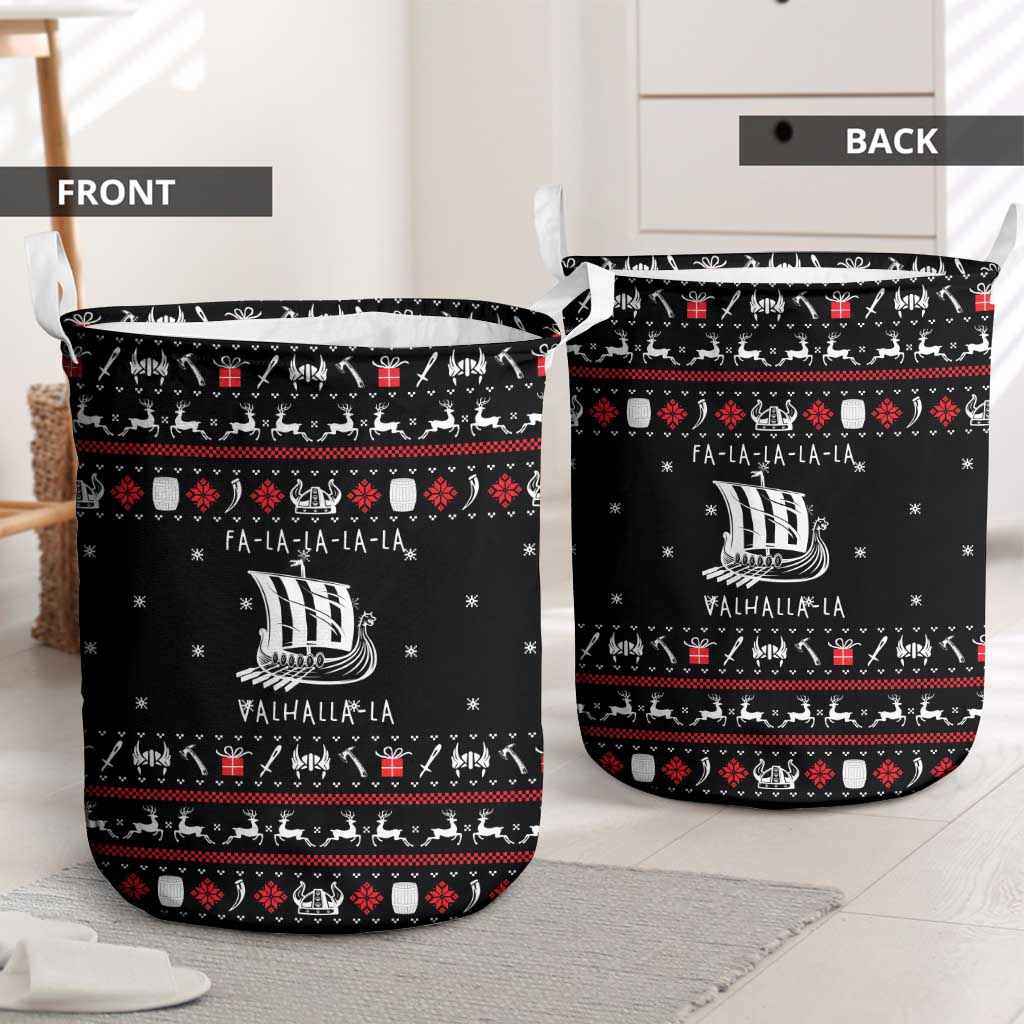 Viking Christmas Laundry Basket with Fa La La La La Valhalla Quote and Longship Nordic Pattern - Wonder Print Shop