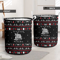 Viking Christmas Laundry Basket with Fa La La La La Valhalla Quote and Longship Nordic Pattern - Wonder Print Shop