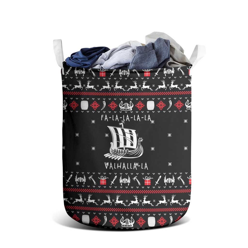 Viking Christmas Laundry Basket with Fa La La La La Valhalla Quote and Longship Nordic Pattern - Wonder Print Shop