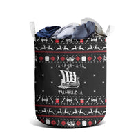 Viking Christmas Laundry Basket with Fa La La La La Valhalla Quote and Longship Nordic Pattern - Wonder Print Shop