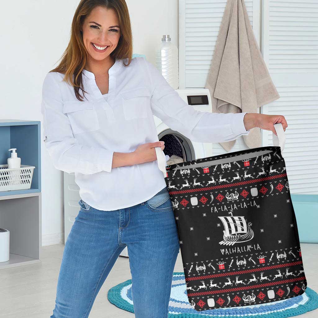 Viking Christmas Laundry Basket with Fa La La La La Valhalla Quote and Longship Nordic Pattern - Wonder Print Shop