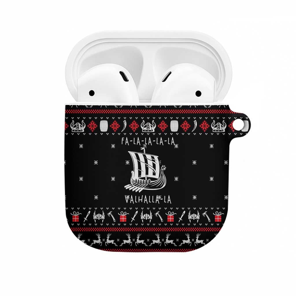 Viking Christmas AirPods Case with Fa La La La La Valhalla Quote and Longship Nordic Pattern - Wonder Print Shop