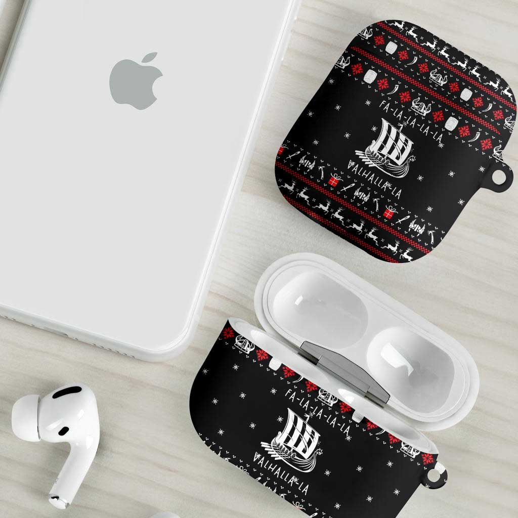 Viking Christmas AirPods Case with Fa La La La La Valhalla Quote and Longship Nordic Pattern - Wonder Print Shop