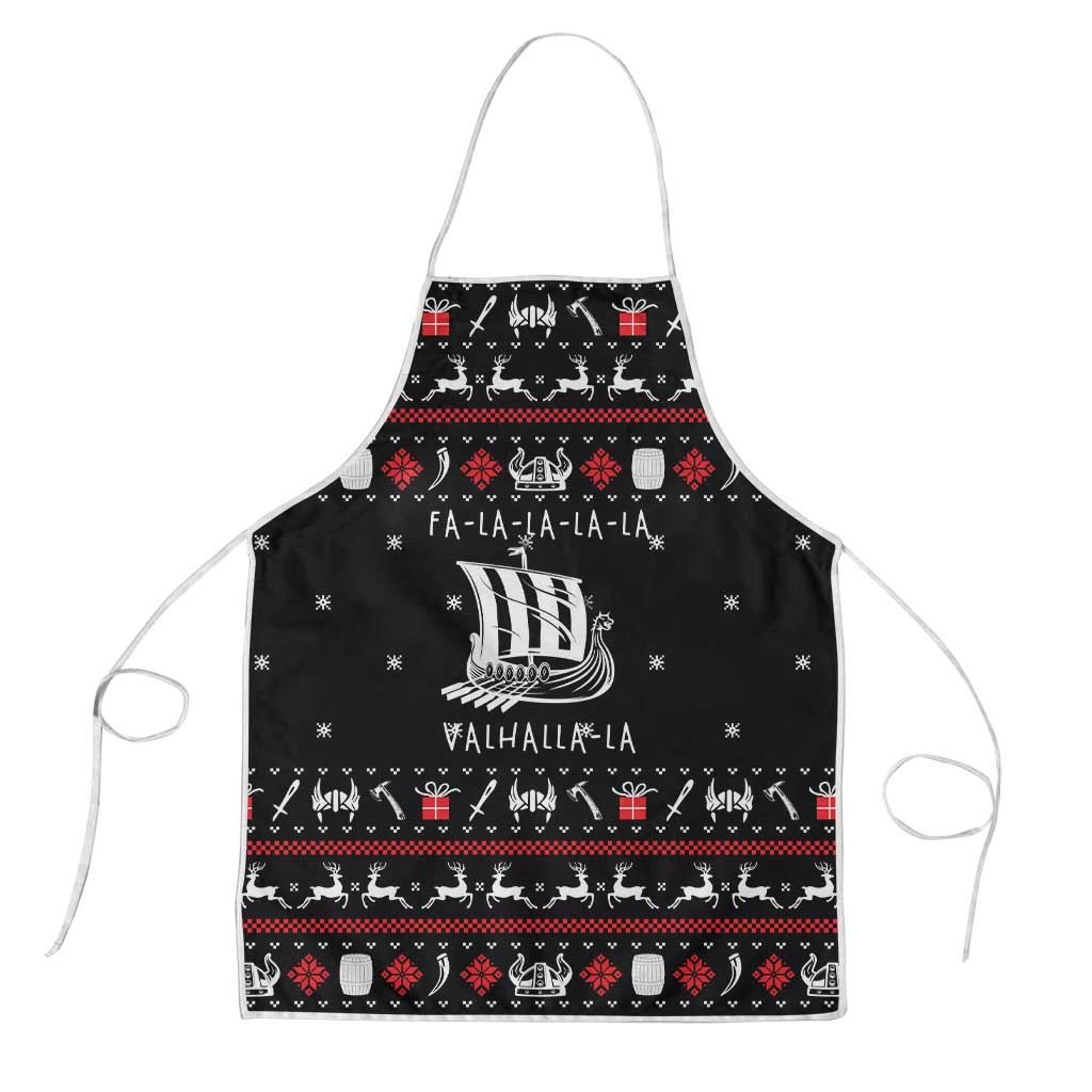 Viking Christmas Apron with Fa La La La La Valhalla Quote and Longship Nordic Pattern - Wonder Print Shop