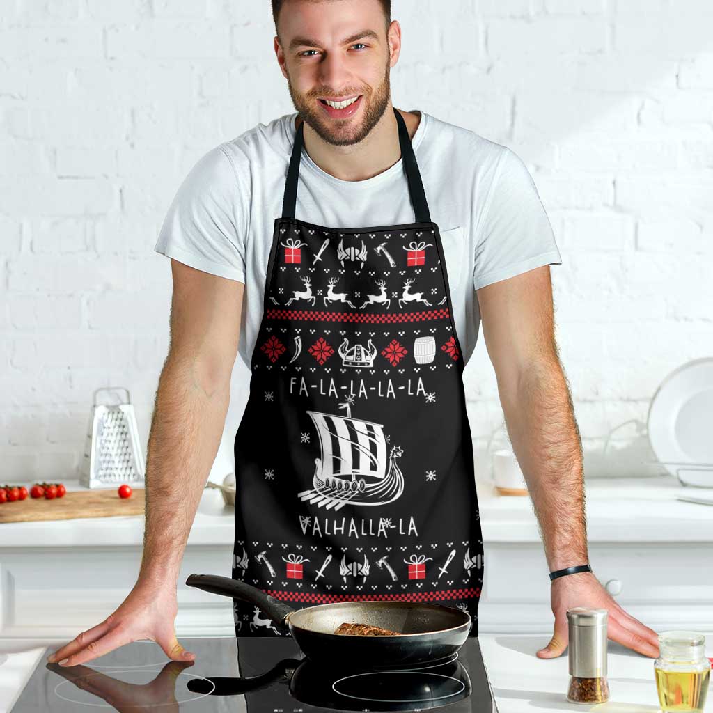 Viking Christmas Apron with Fa La La La La Valhalla Quote and Longship Nordic Pattern - Wonder Print Shop