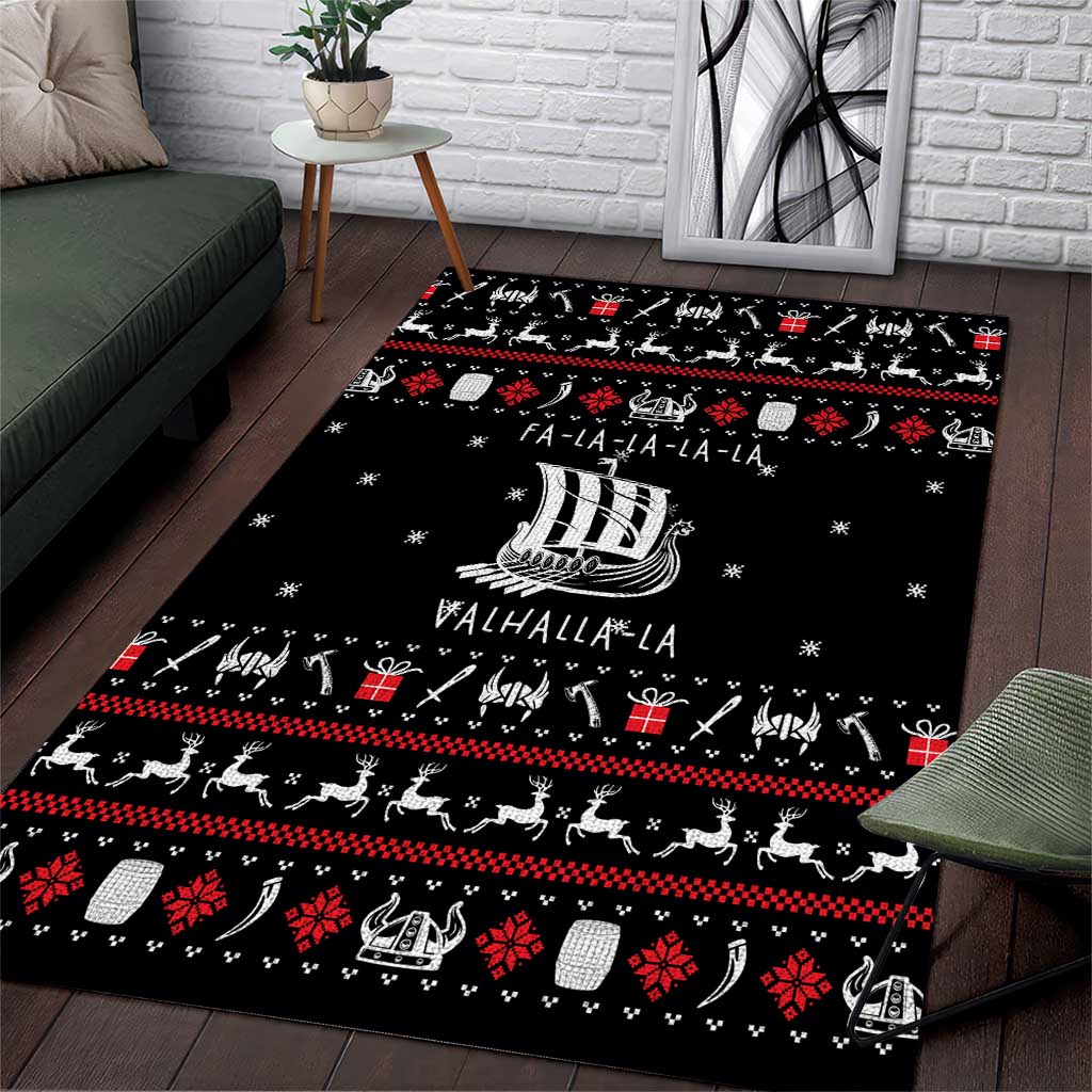 Viking Christmas Area Rug with Fa La La La La Valhalla Quote and Longship Nordic Pattern - Wonder Print Shop