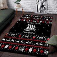 Viking Christmas Area Rug with Fa La La La La Valhalla Quote and Longship Nordic Pattern - Wonder Print Shop