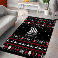 Viking Christmas Area Rug with Fa La La La La Valhalla Quote and Longship Nordic Pattern - Wonder Print Shop