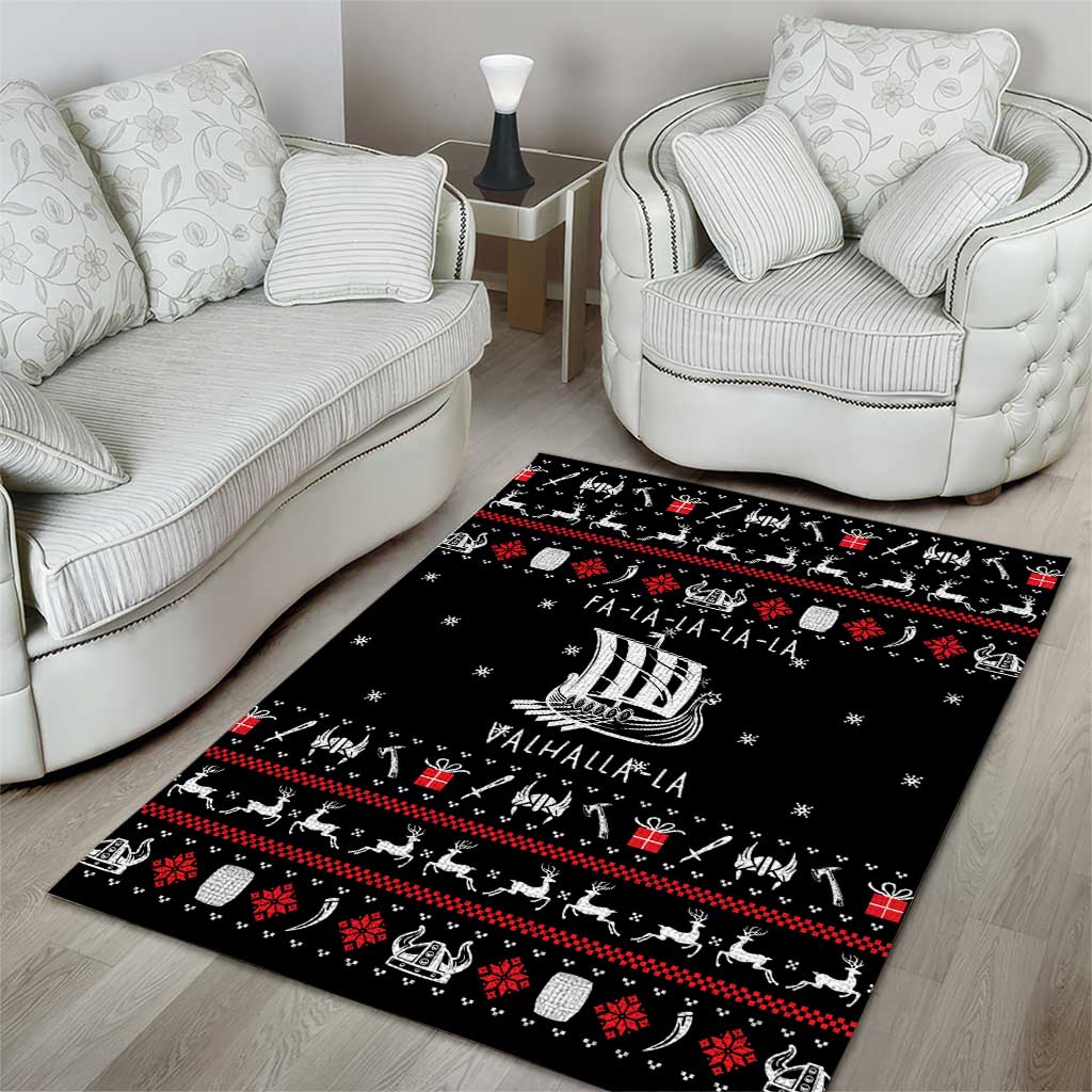 Viking Christmas Area Rug with Fa La La La La Valhalla Quote and Longship Nordic Pattern - Wonder Print Shop