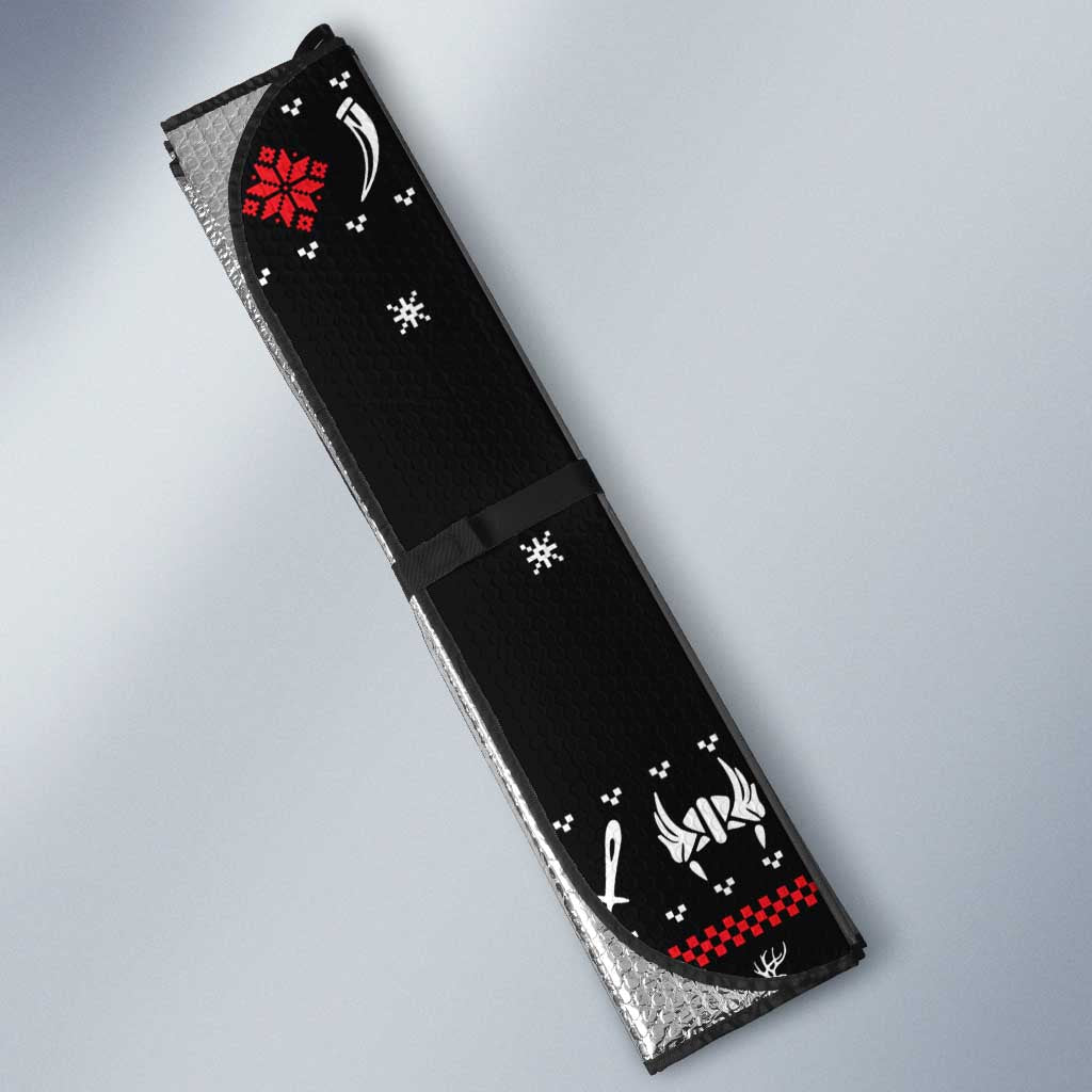 Viking Christmas Auto Sun Shade with Fa La La La La Valhalla Quote and Longship Nordic Pattern - Wonder Print Shop