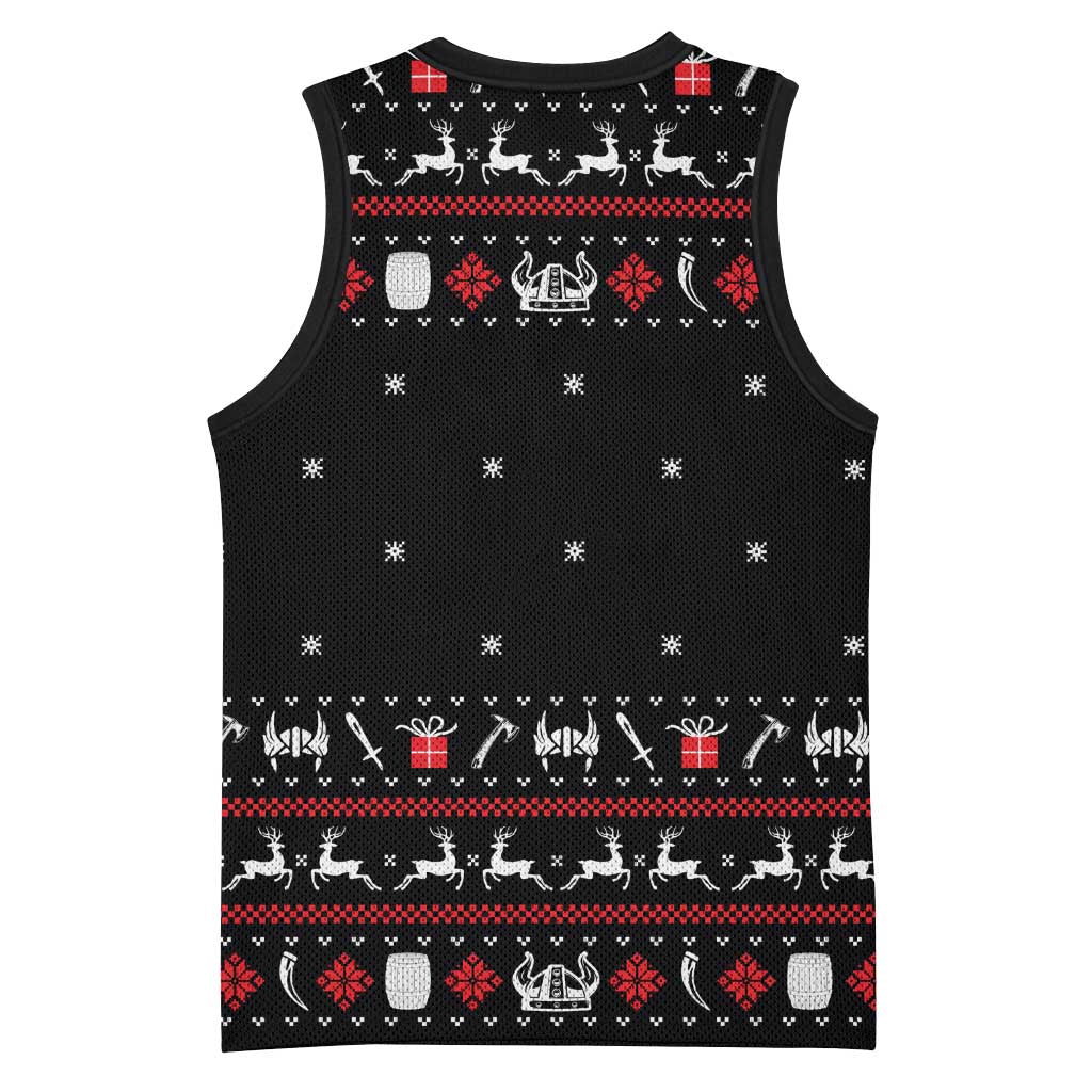 Viking Christmas Basketball Jersey with Fa La La La La Valhalla Quote and Longship Nordic Pattern - Wonder Print Shop