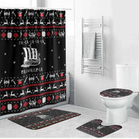 Viking Christmas Bathroom Set with Fa La La La La Valhalla Quote and Longship Nordic Pattern - Wonder Print Shop