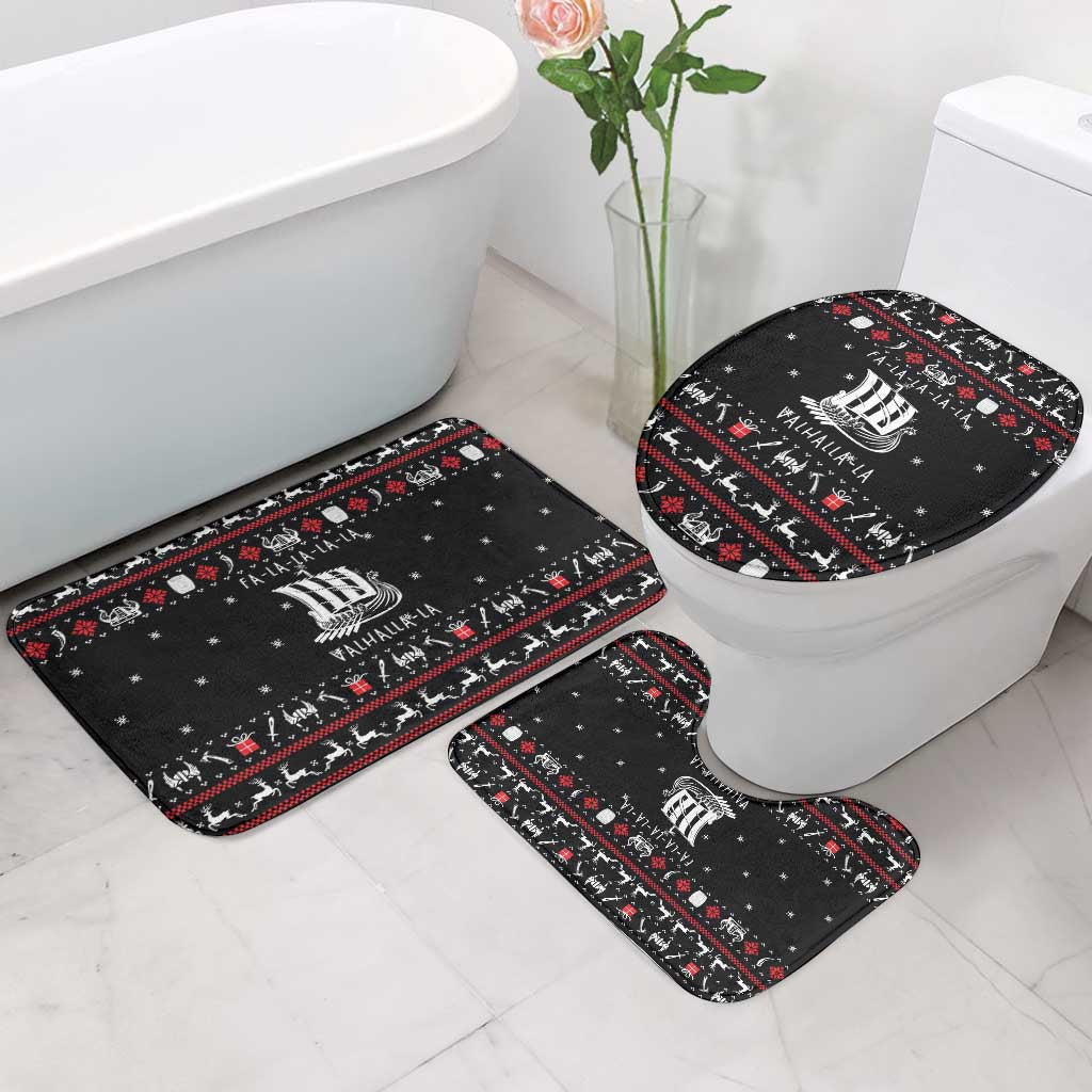 Viking Christmas Bathroom Set with Fa La La La La Valhalla Quote and Longship Nordic Pattern - Wonder Print Shop