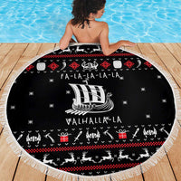 Viking Christmas Beach Blanket with Fa La La La La Valhalla Quote and Longship Nordic Pattern - Wonder Print Shop
