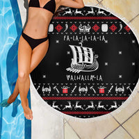 Viking Christmas Beach Blanket with Fa La La La La Valhalla Quote and Longship Nordic Pattern - Wonder Print Shop