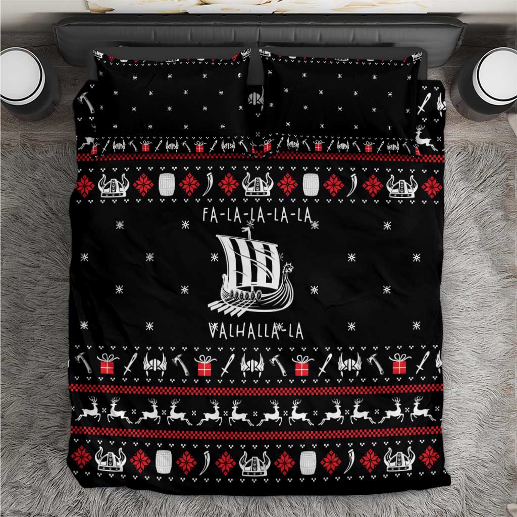 Viking Christmas Bedding Set with Fa La La La La Valhalla Quote and Longship Nordic Pattern - Wonder Print Shop