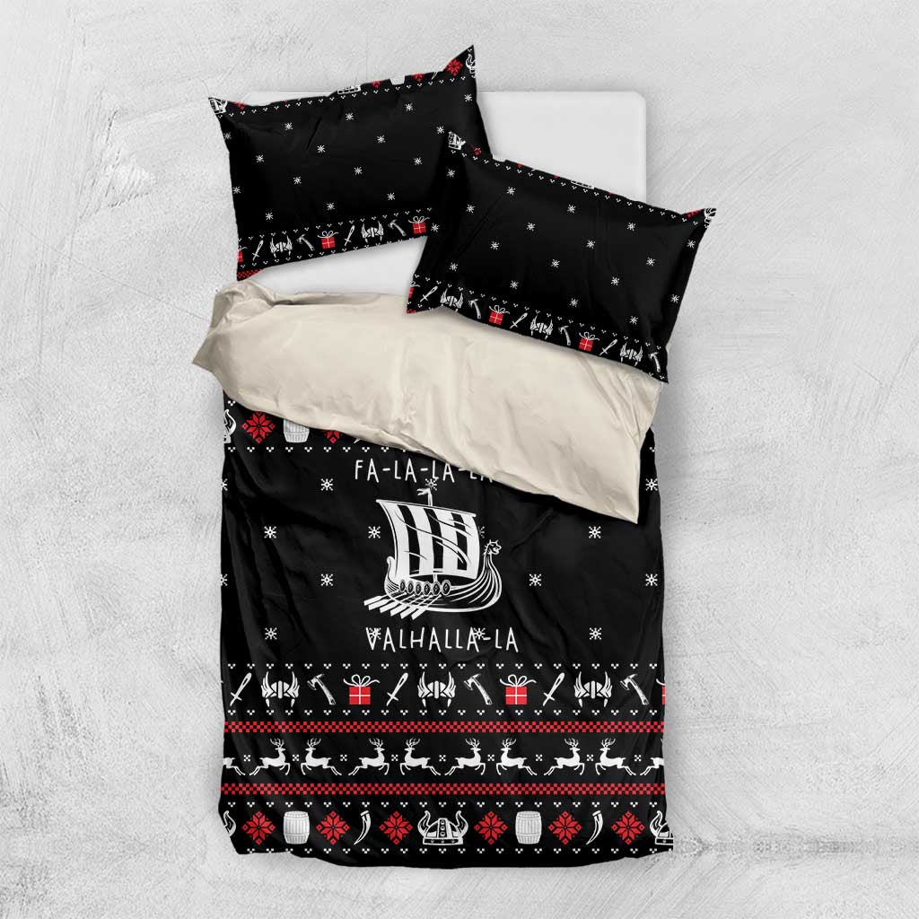 Viking Christmas Bedding Set with Fa La La La La Valhalla Quote and Longship Nordic Pattern - Wonder Print Shop
