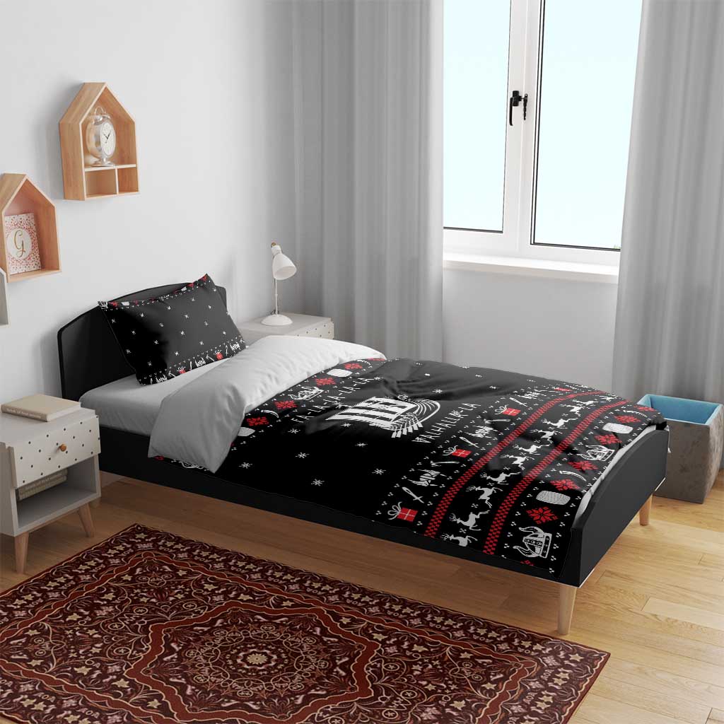 Viking Christmas Bedding Set with Fa La La La La Valhalla Quote and Longship Nordic Pattern - Wonder Print Shop