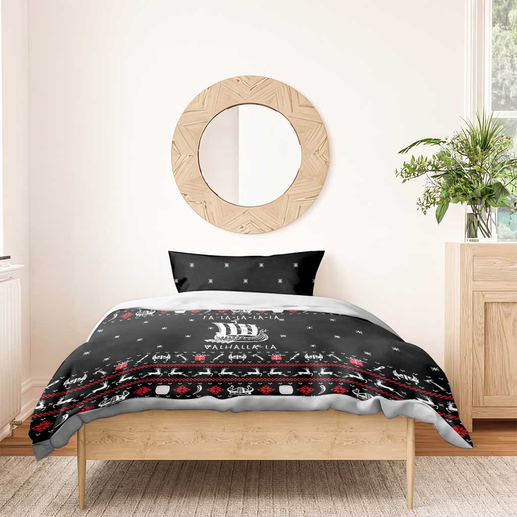 Viking Christmas Bedding Set with Fa La La La La Valhalla Quote and Longship Nordic Pattern - Wonder Print Shop
