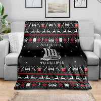 Viking Christmas Blanket with Fa La La La La Valhalla Quote and Longship Nordic Pattern - Wonder Print Shop