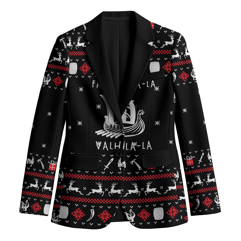 Viking Christmas Blazer with Fa La La La La Valhalla Quote and Longship Nordic Pattern - Wonder Print Shop