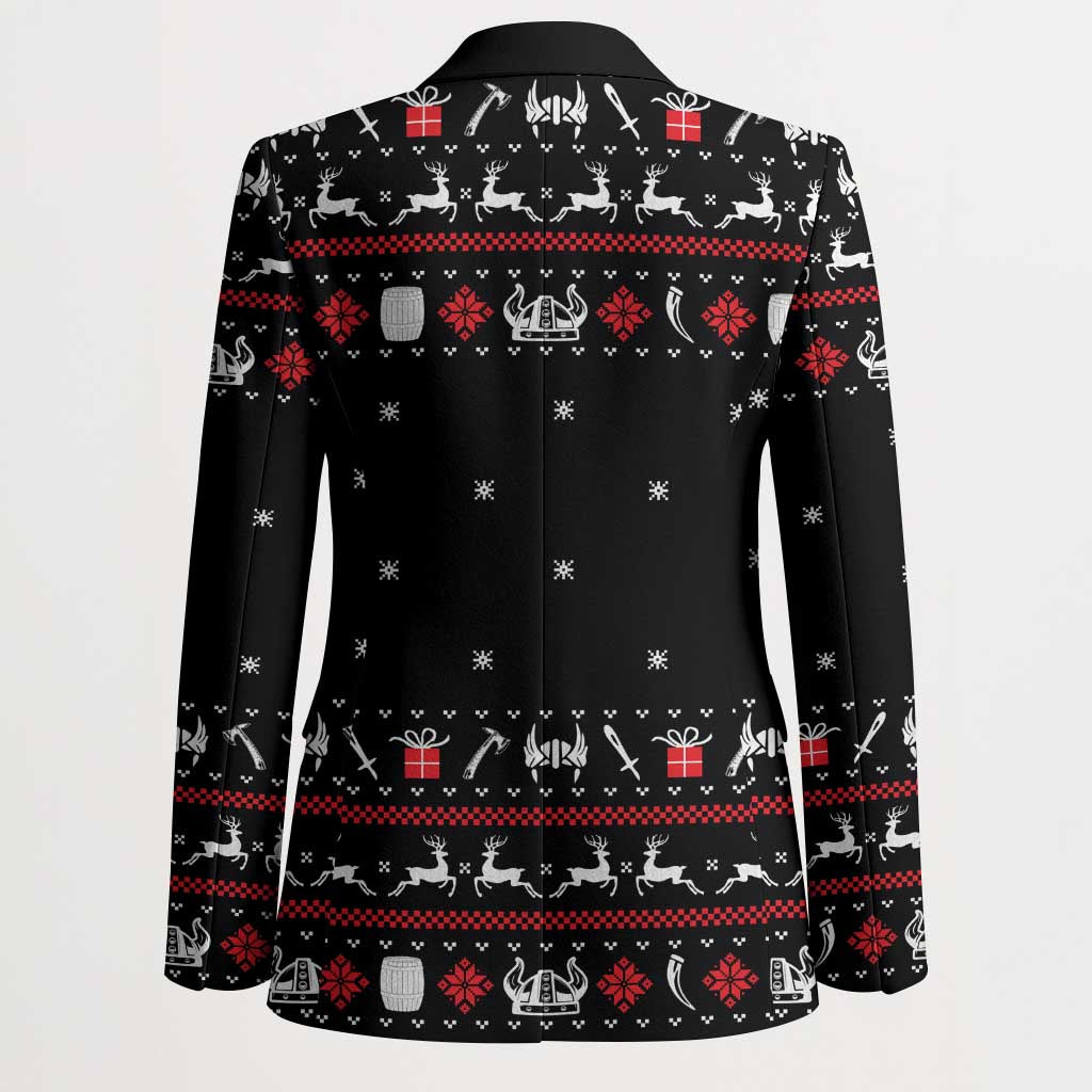 Viking Christmas Blazer with Fa La La La La Valhalla Quote and Longship Nordic Pattern - Wonder Print Shop