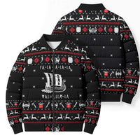 Viking Christmas Bomber Puffer Jacket with Fa La La La La Valhalla Quote and Longship Nordic Pattern - Wonder Print Shop