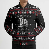 Viking Christmas Bomber Puffer Jacket with Fa La La La La Valhalla Quote and Longship Nordic Pattern - Wonder Print Shop