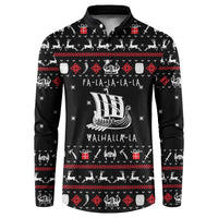 Viking Christmas Button Sweatshirt with Fa La La La La Valhalla Quote and Longship Nordic Pattern - Wonder Print Shop