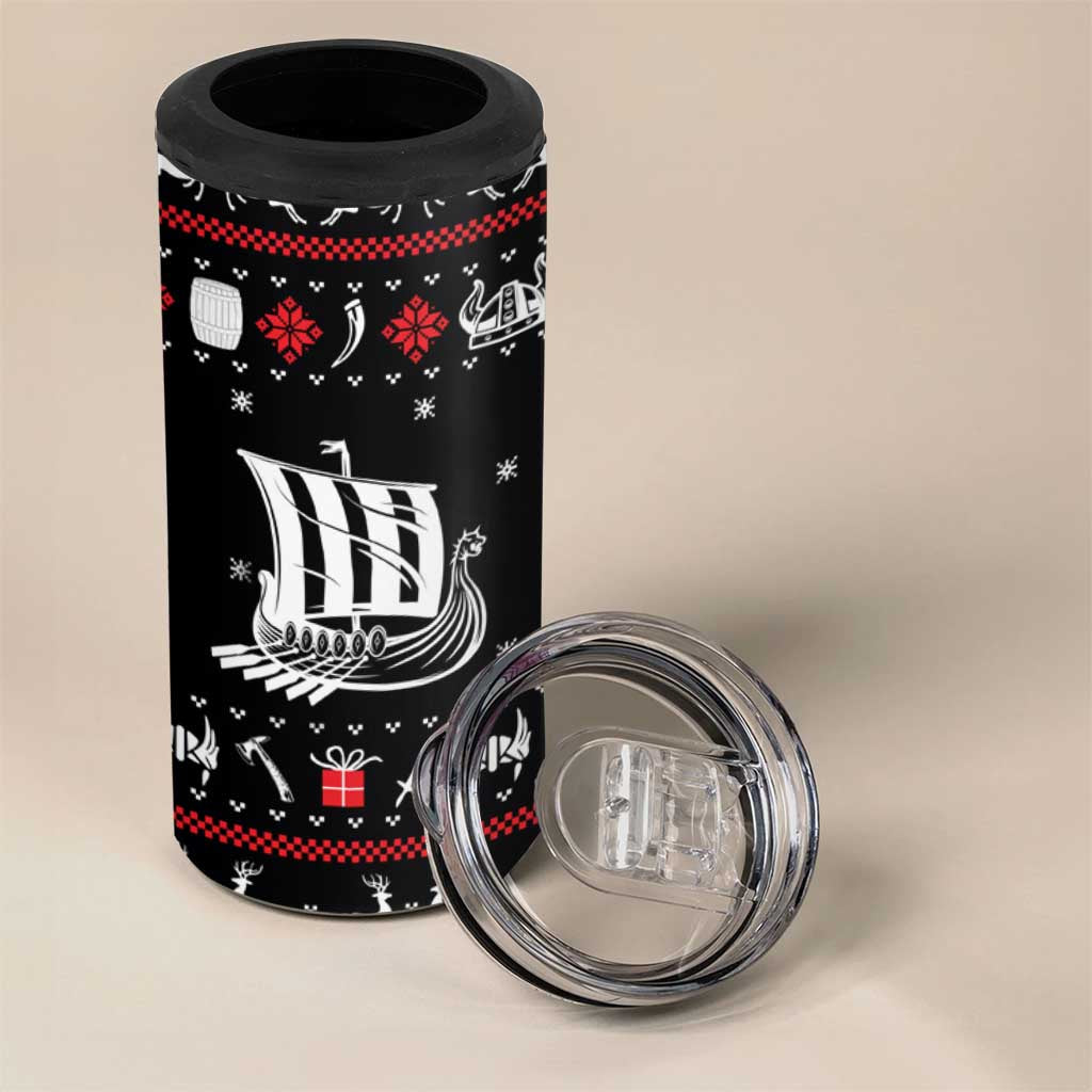 Viking Christmas 4 in 1 Can Cooler Tumbler with Fa La La La La Valhalla Quote and Longship Nordic Pattern - Wonder Print Shop