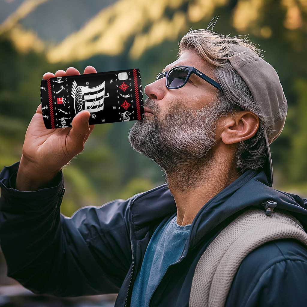 Viking Christmas 4 in 1 Can Cooler Tumbler with Fa La La La La Valhalla Quote and Longship Nordic Pattern - Wonder Print Shop