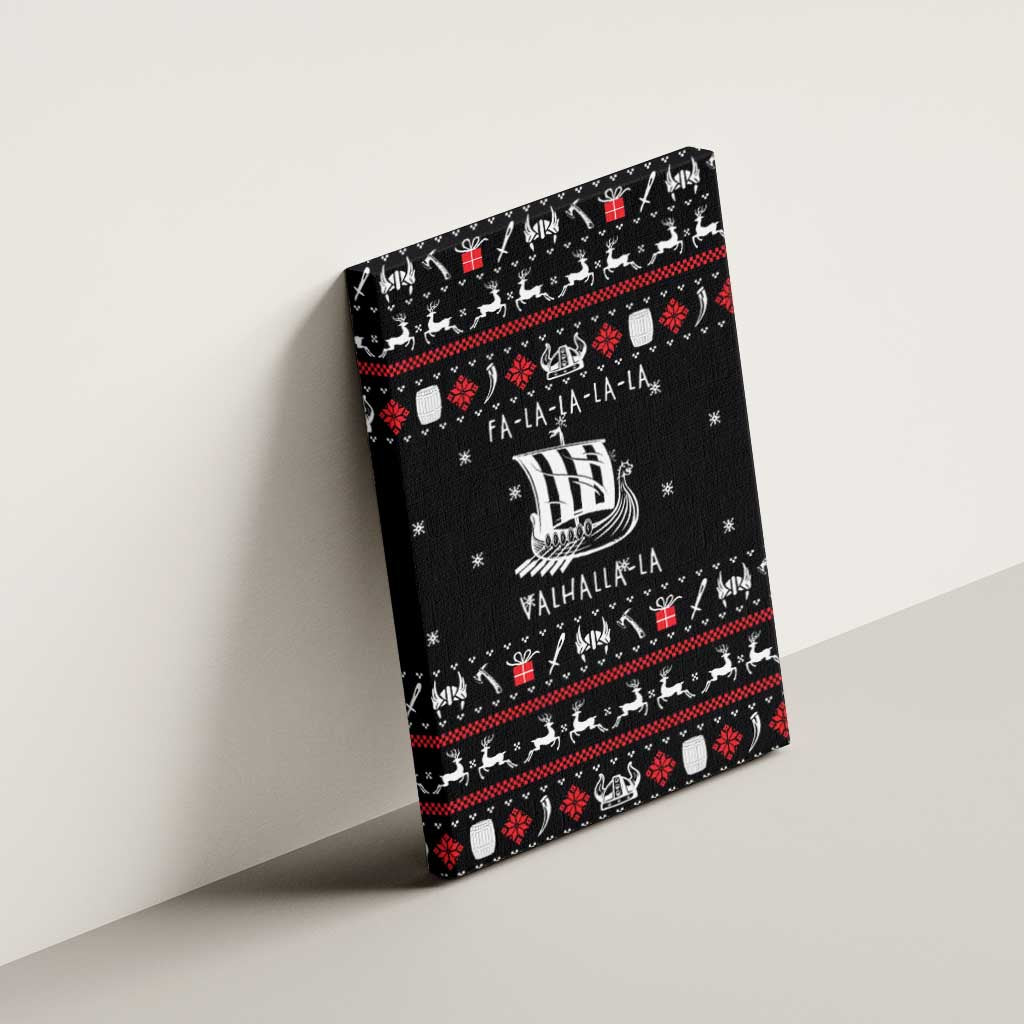 Viking Christmas Canvas Wall Art with Fa La La La La Valhalla Quote and Longship Nordic Pattern - Wonder Print Shop