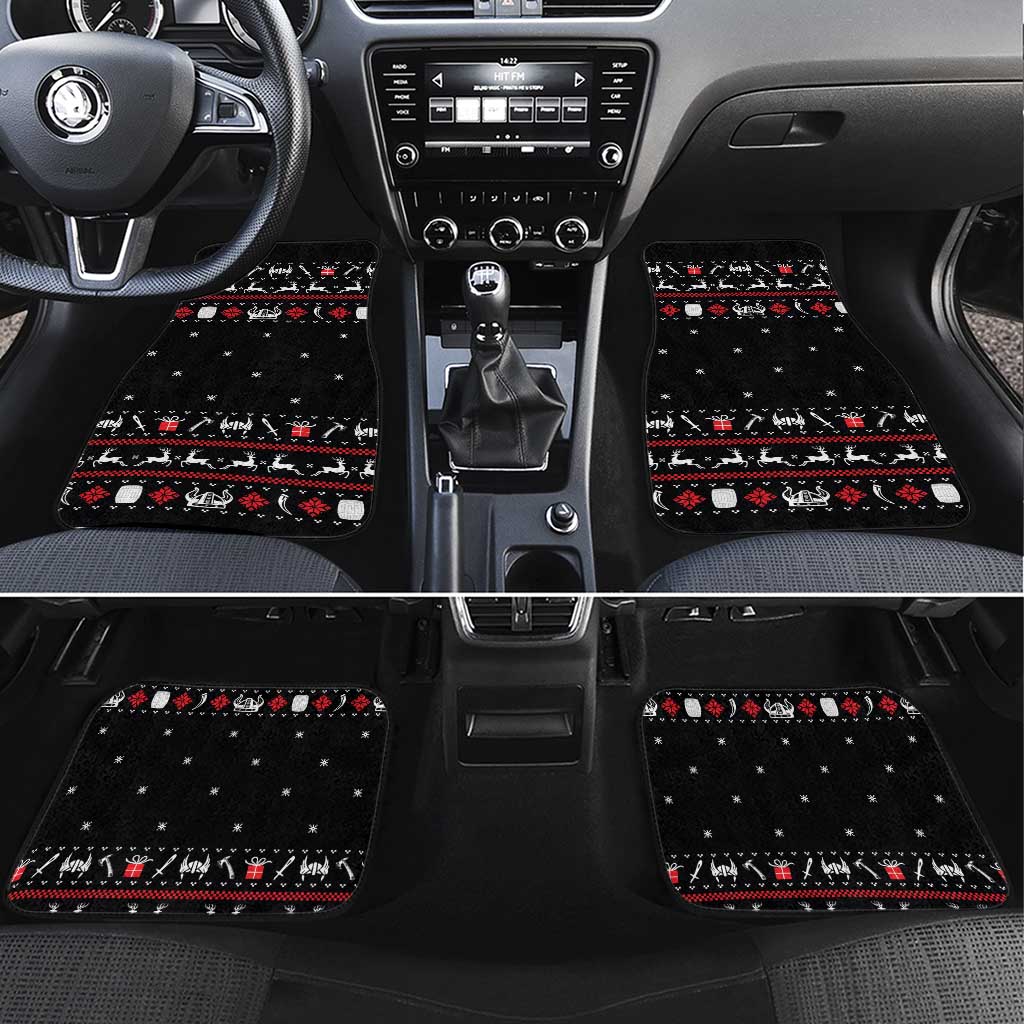 Viking Christmas Car Mats with Fa La La La La Valhalla Quote and Longship Nordic Pattern - Wonder Print Shop