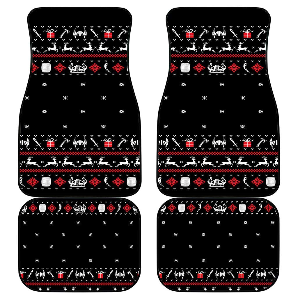 Viking Christmas Car Mats with Fa La La La La Valhalla Quote and Longship Nordic Pattern - Wonder Print Shop