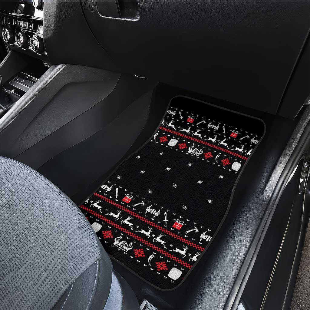 Viking Christmas Car Mats with Fa La La La La Valhalla Quote and Longship Nordic Pattern - Wonder Print Shop