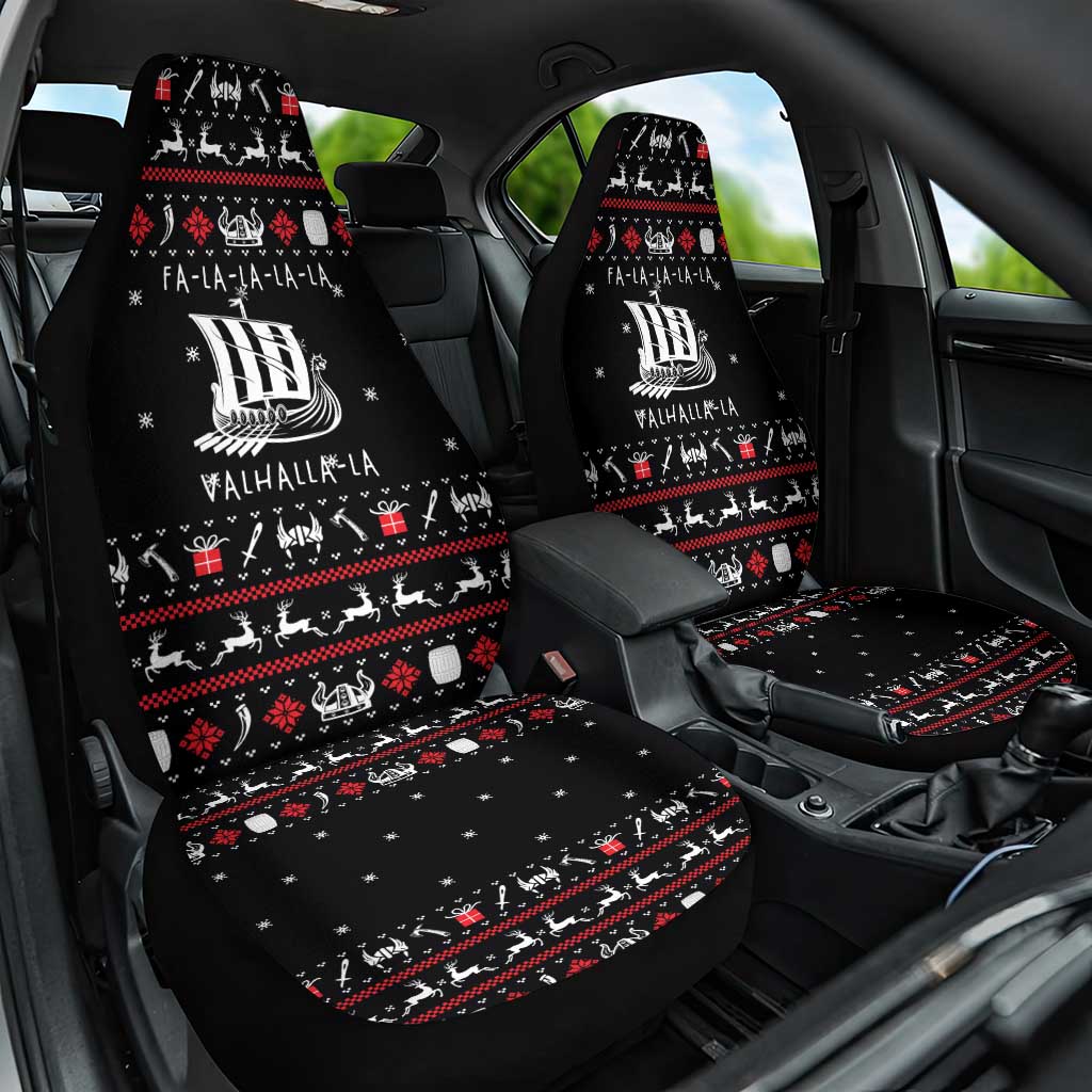 Viking Christmas Car Seat Cover with Fa La La La La Valhalla Quote and Longship Nordic Pattern - Wonder Print Shop