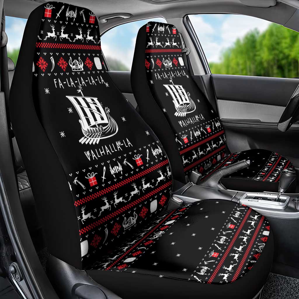 Viking Christmas Car Seat Cover with Fa La La La La Valhalla Quote and Longship Nordic Pattern - Wonder Print Shop