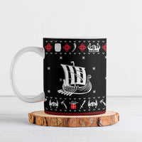 Viking Christmas Ceramic Mug with Fa La La La La Valhalla Quote and Longship Nordic Pattern - Wonder Print Shop