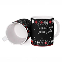 Viking Christmas Ceramic Mug with Fa La La La La Valhalla Quote and Longship Nordic Pattern - Wonder Print Shop